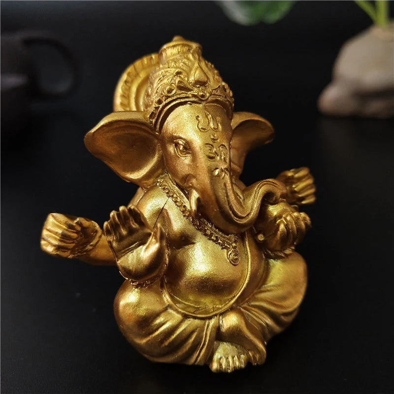 Lord Ganesha Buddha Statue Indian Elephant God Sculptures Gold Ganesh Figurines Ornaments Home Garden Buddha Decoration Statues