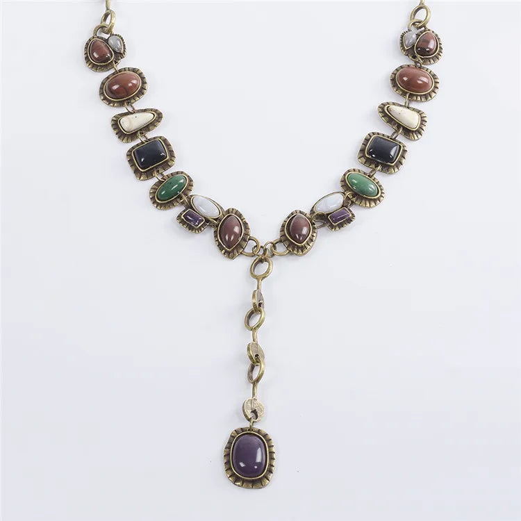 Indian Ethnic Vintage Statement Resin Stone Necklace Women Bohemian Retro Maxi Long Sweater Chain Necklaces Female Jewelry