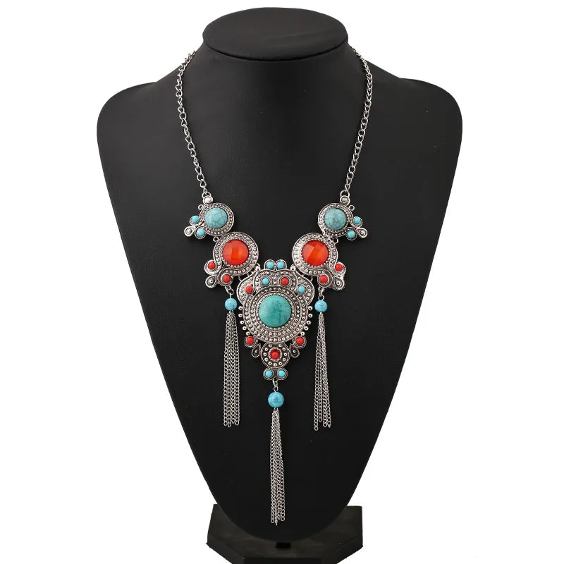 Indian Ethnic Statement Large Collar Necklace Women Boho Tribal Vintage Maxi Big Chunky Retro Moon Pendant Necklace Jewelry
