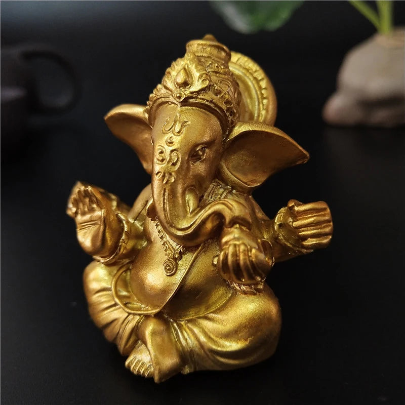 Lord Ganesha Buddha Statue Indian Elephant God Sculptures Gold Ganesh Figurines Ornaments Home Garden Buddha Decoration Statues