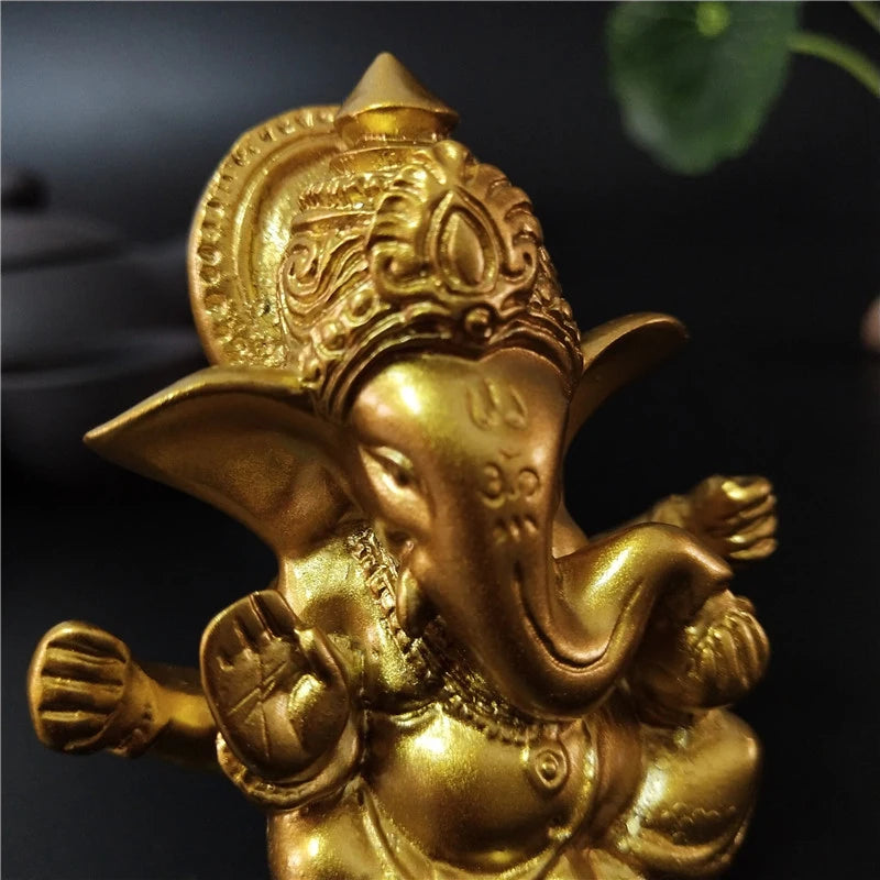 Lord Ganesha Buddha Statue Indian Elephant God Sculptures Gold Ganesh Figurines Ornaments Home Garden Buddha Decoration Statues