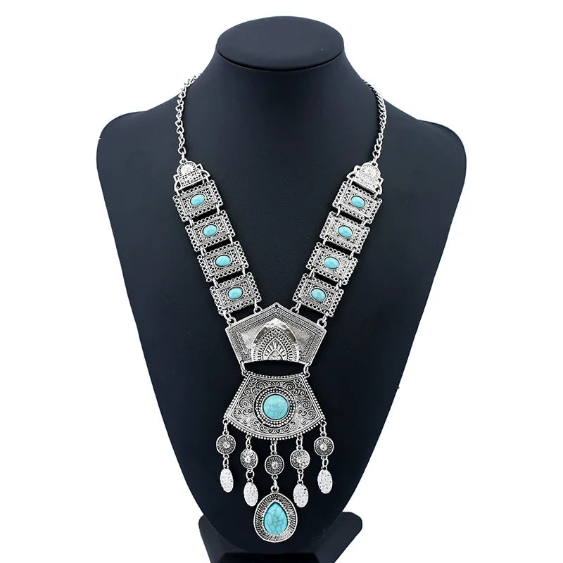 Indian Ethnic Statement Large Collar Necklace Women Boho Tribal Vintage Maxi Big Chunky Retro Moon Pendant Necklace Jewelry