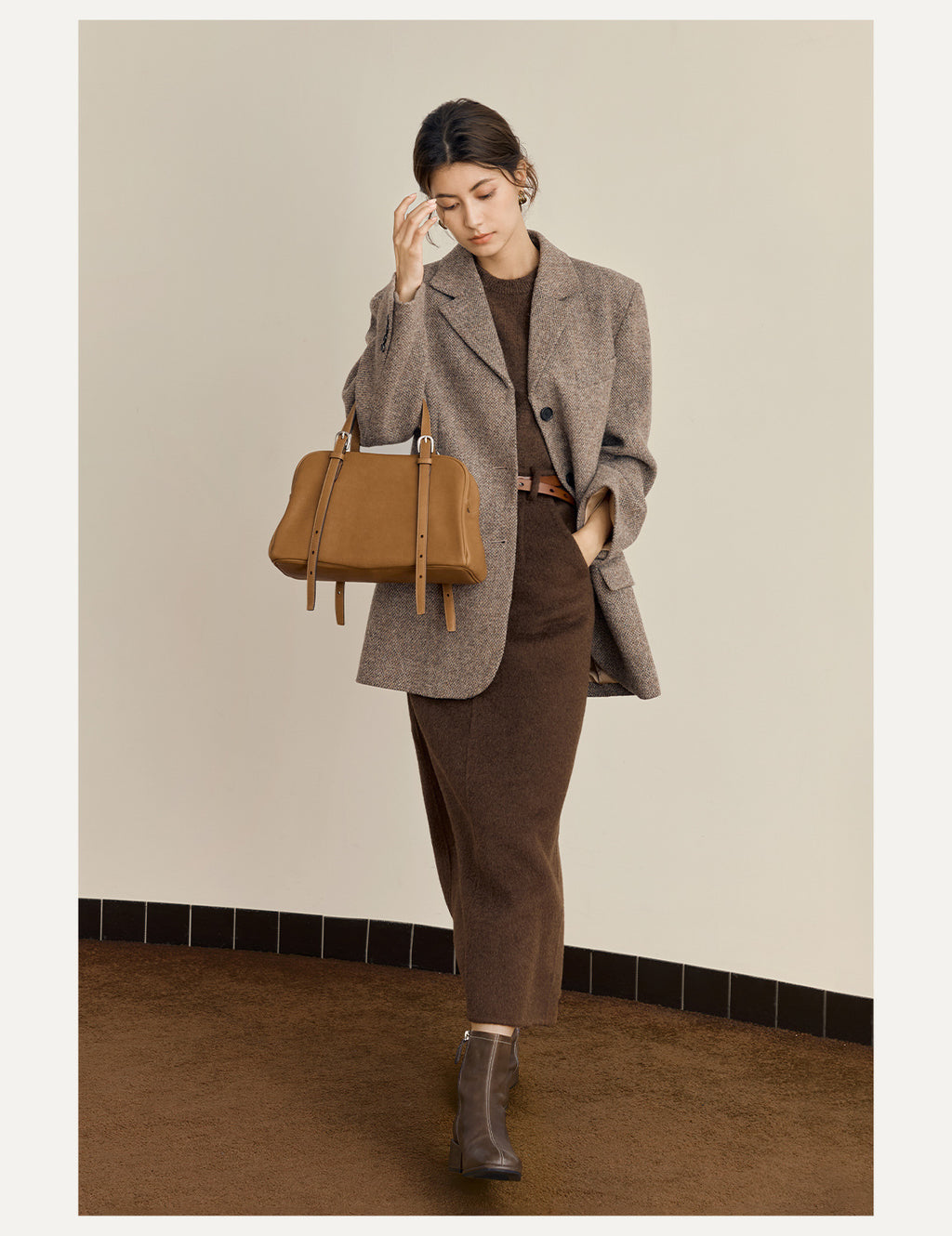 New Arrival Vegetable Tanned Leather High-Grade Youyou Bowling Bag Women's Spring Retro Large Capacity Commuting Shoulder Handbag