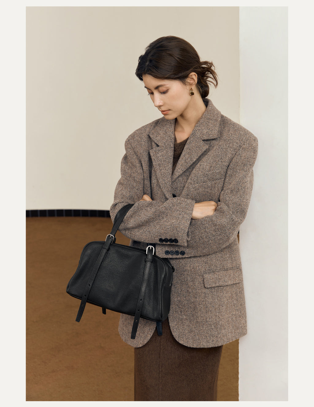 New Arrival Vegetable Tanned Leather High-Grade Youyou Bowling Bag Women's Spring Retro Large Capacity Commuting Shoulder Handbag