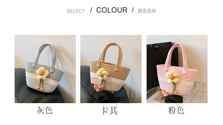 Niche Bags for Women 2025 New Summer Work Handbags Flower Woven Bags Hand-Held Shoulder Bags Versatile Women's Bags