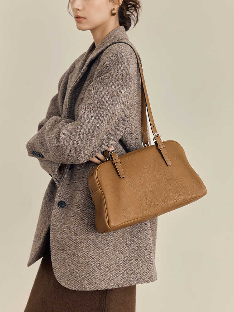 New Arrival Vegetable Tanned Leather High-Grade Youyou Bowling Bag Women's Spring Retro Large Capacity Commuting Shoulder Handbag