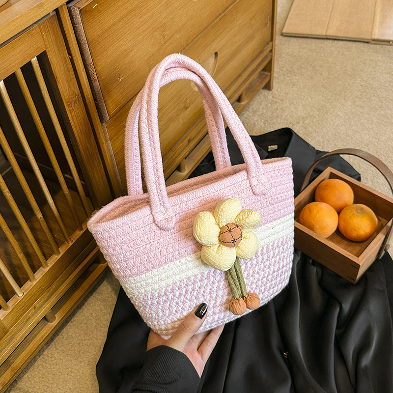 Niche Bags for Women 2025 New Summer Work Handbags Flower Woven Bags Hand-Held Shoulder Bags Versatile Women's Bags