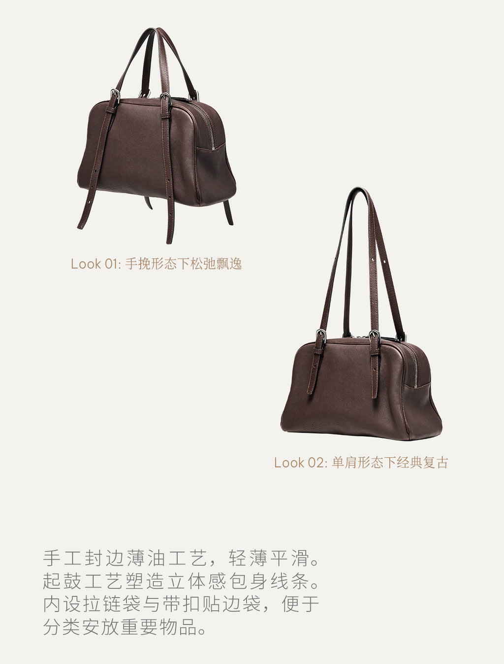 New Arrival Vegetable Tanned Leather High-Grade Youyou Bowling Bag Women's Spring Retro Large Capacity Commuting Shoulder Handbag