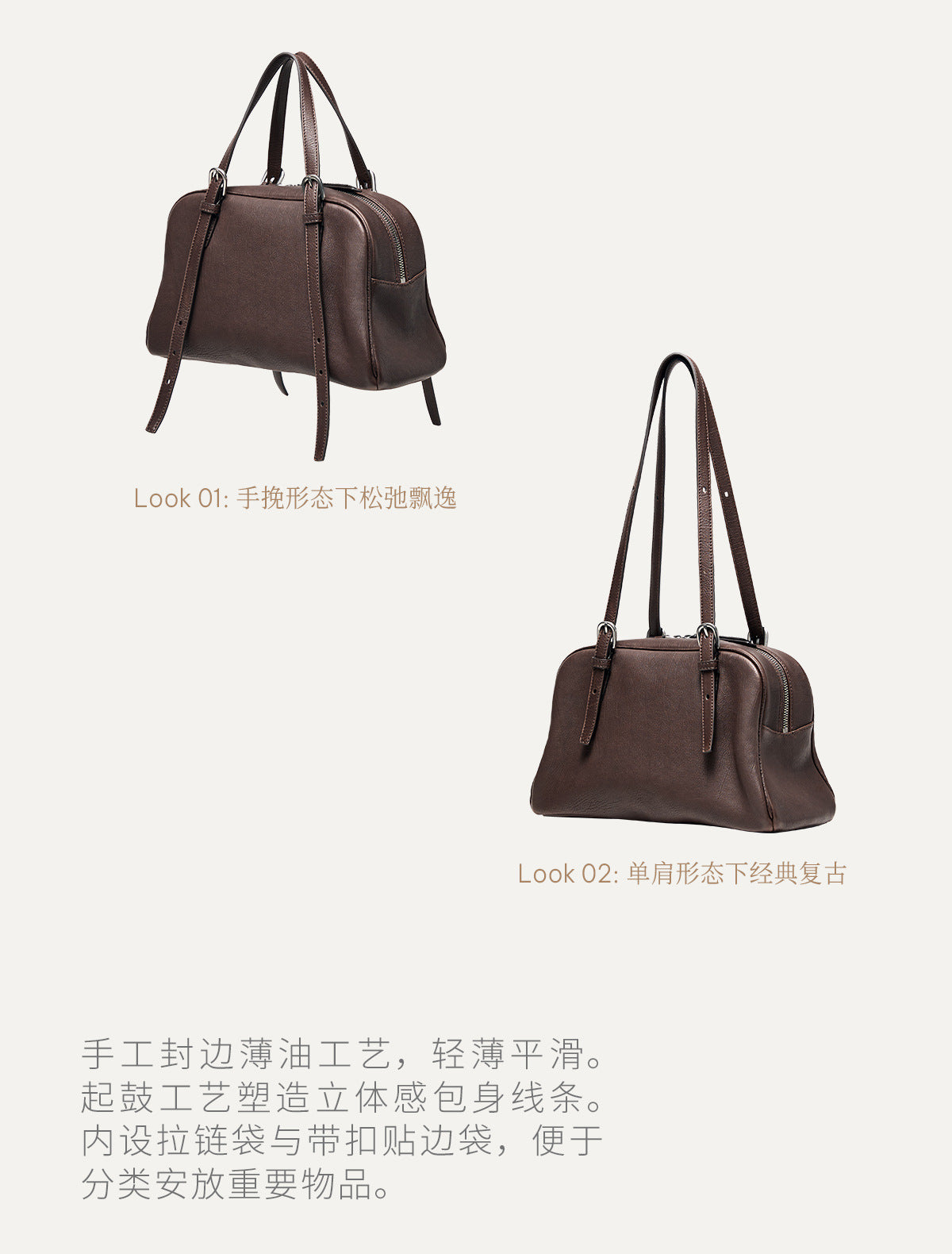 New Arrival Vegetable Tanned Leather High-Grade Youyou Bowling Bag Women's Spring Retro Large Capacity Commuting Shoulder Handbag