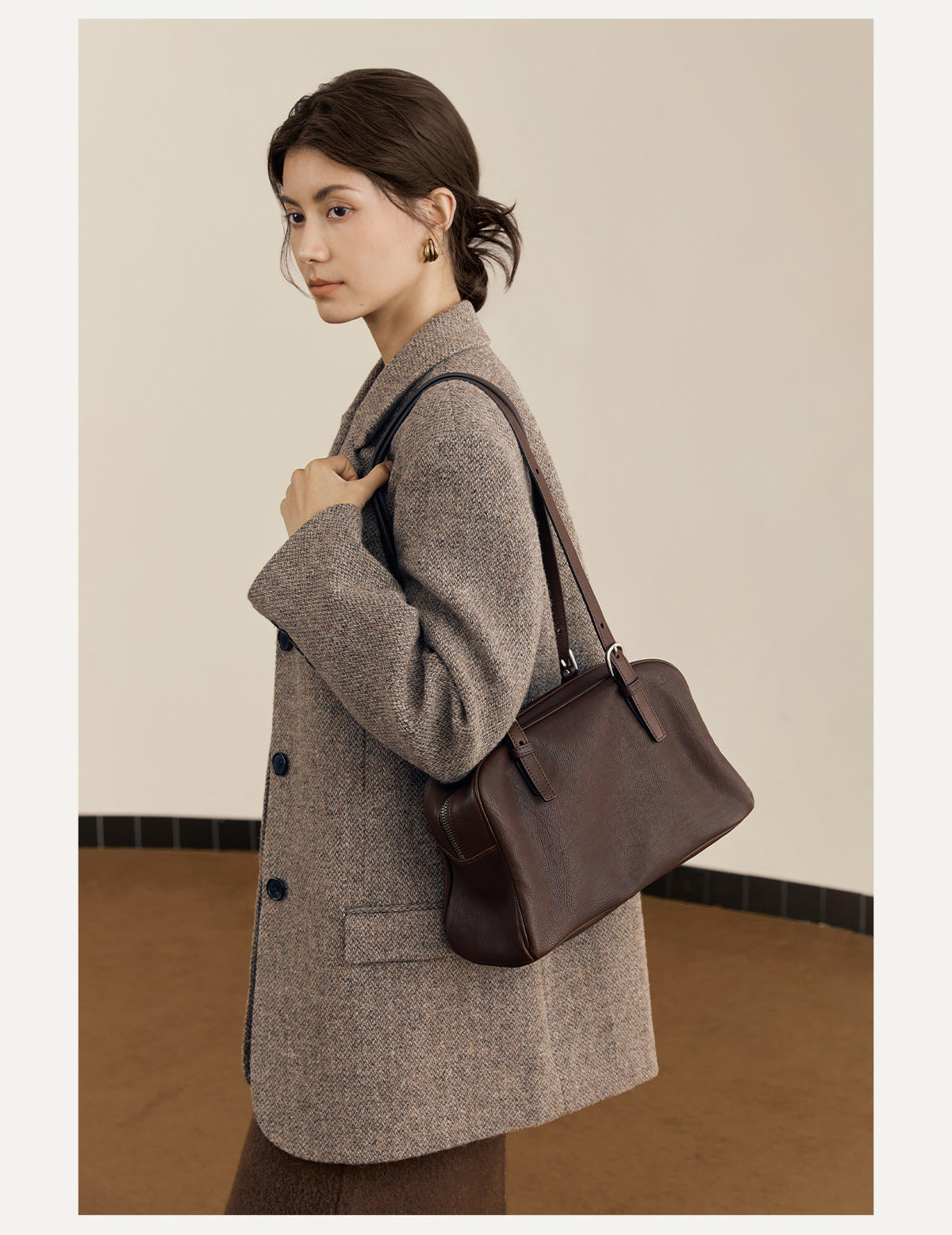 New Arrival Vegetable Tanned Leather High-Grade Youyou Bowling Bag Women's Spring Retro Large Capacity Commuting Shoulder Handbag