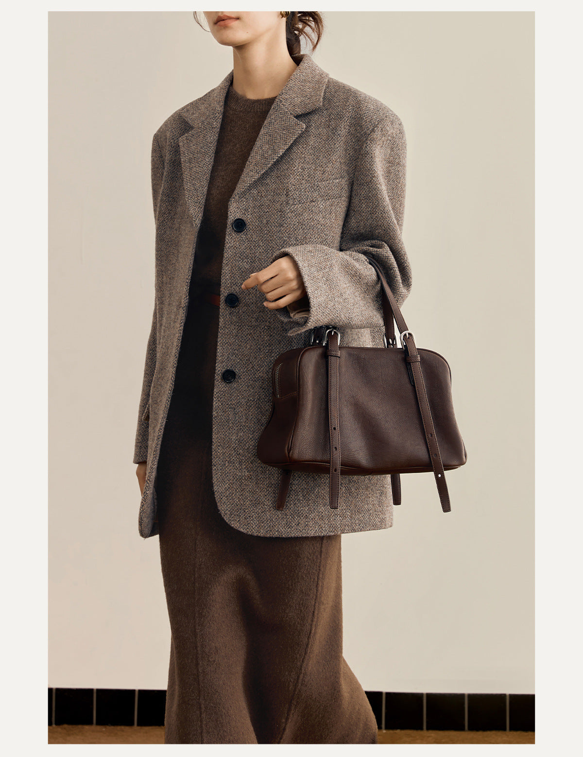 New Arrival Vegetable Tanned Leather High-Grade Youyou Bowling Bag Women's Spring Retro Large Capacity Commuting Shoulder Handbag