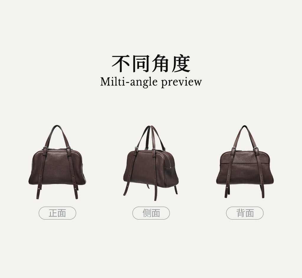 New Arrival Vegetable Tanned Leather High-Grade Youyou Bowling Bag Women's Spring Retro Large Capacity Commuting Shoulder Handbag