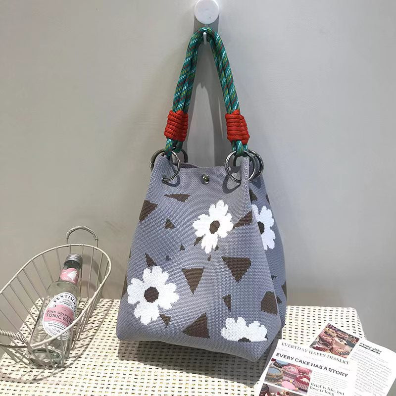 Handbag Women's New Fashion Cute Cartoon Animal Large Capacity Portable Storage Bag Commuter Shoulder Bag Woven Bag