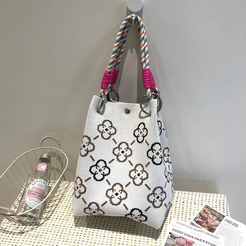 Handbag Women's New Fashion Cute Cartoon Animal Large Capacity Portable Storage Bag Commuter Shoulder Bag Woven Bag