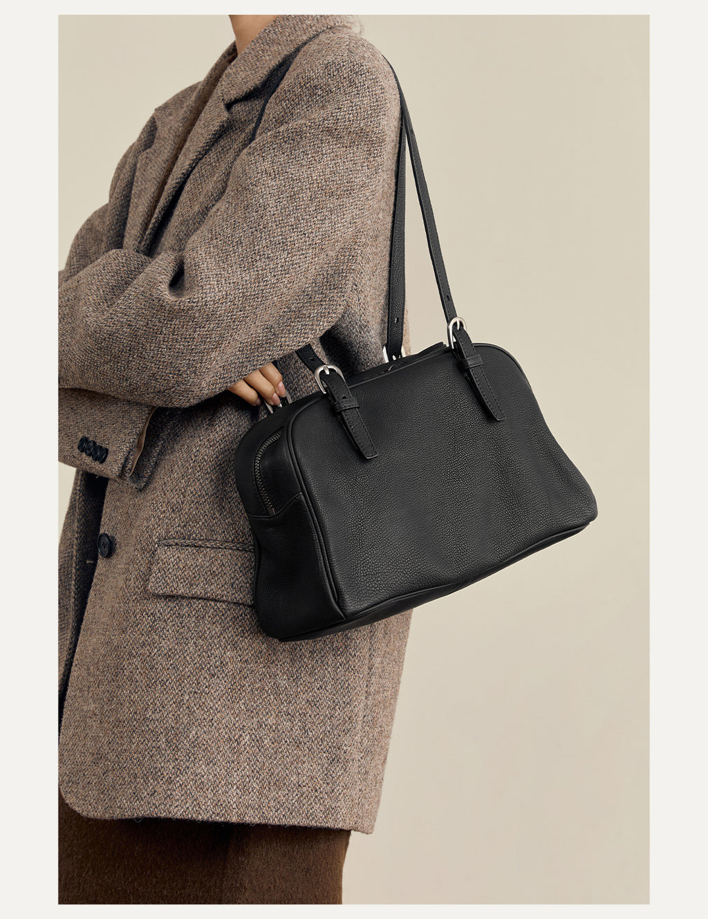 New Arrival Vegetable Tanned Leather High-Grade Youyou Bowling Bag Women's Spring Retro Large Capacity Commuting Shoulder Handbag