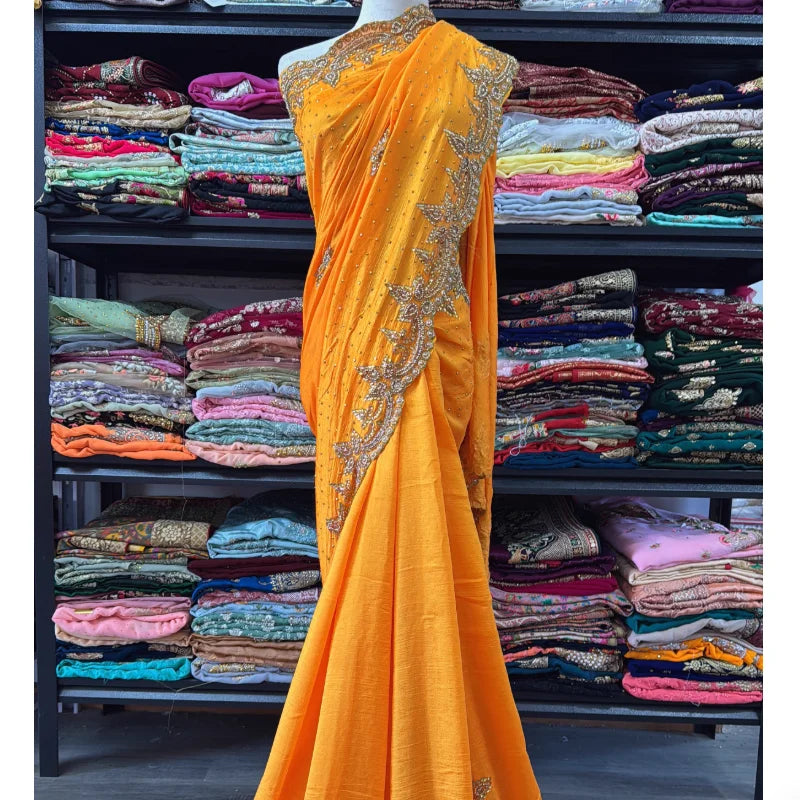 India Imports Nail Bead Sari Clothing Nepal 6-meter Large Sari