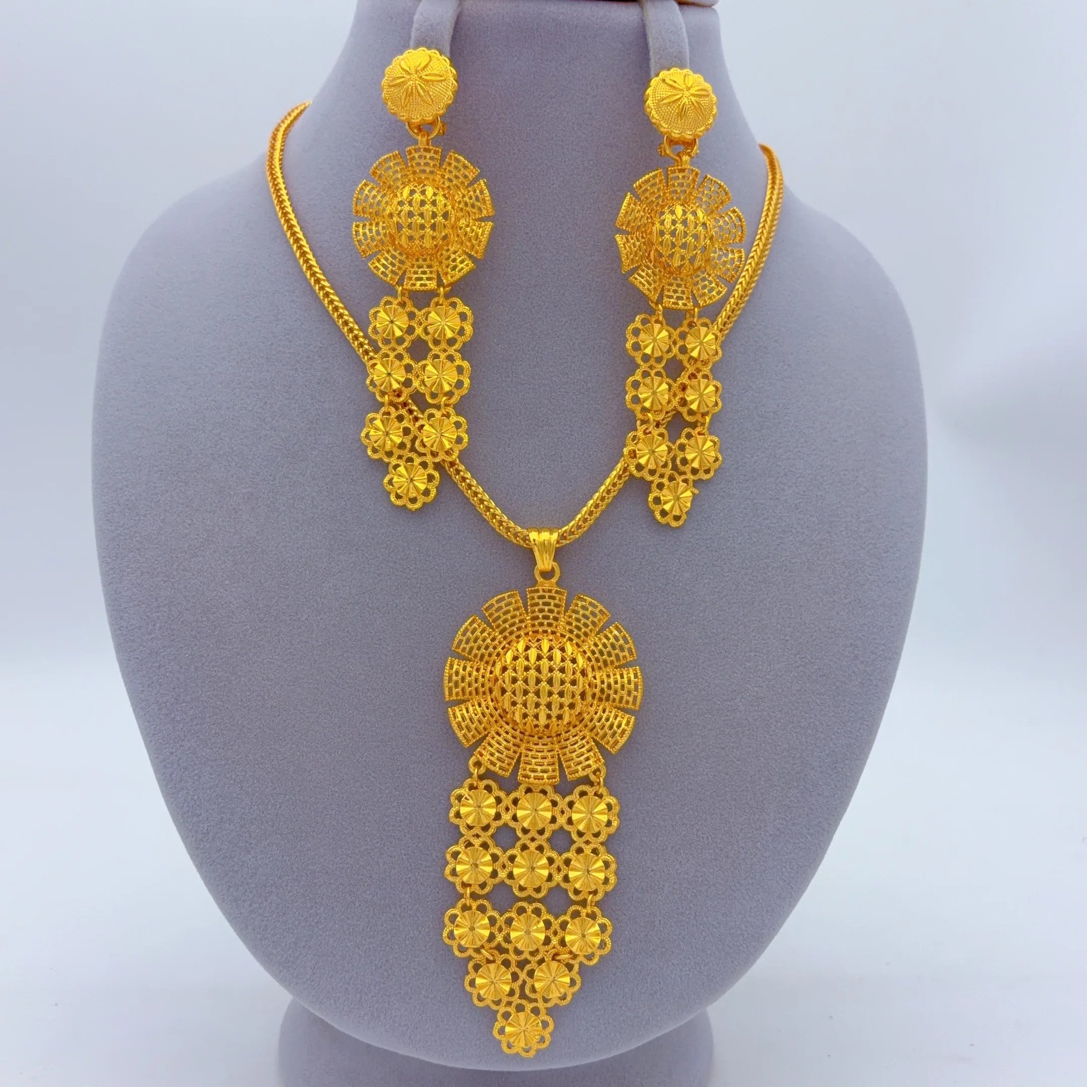 Indian Bridal Necklace Earrings Jewelry Set For Women African Dubai Nigeria Gold Plated Long Wedding Party Gift Jewellery