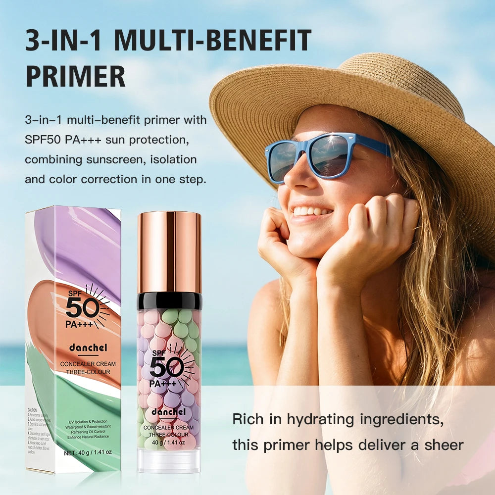 3-Color Sunscreen Concealer Cream Moisturizing Formula SPF50+ Sun Protection Oil-control Correcting Skin Tone Sunscreen Primer