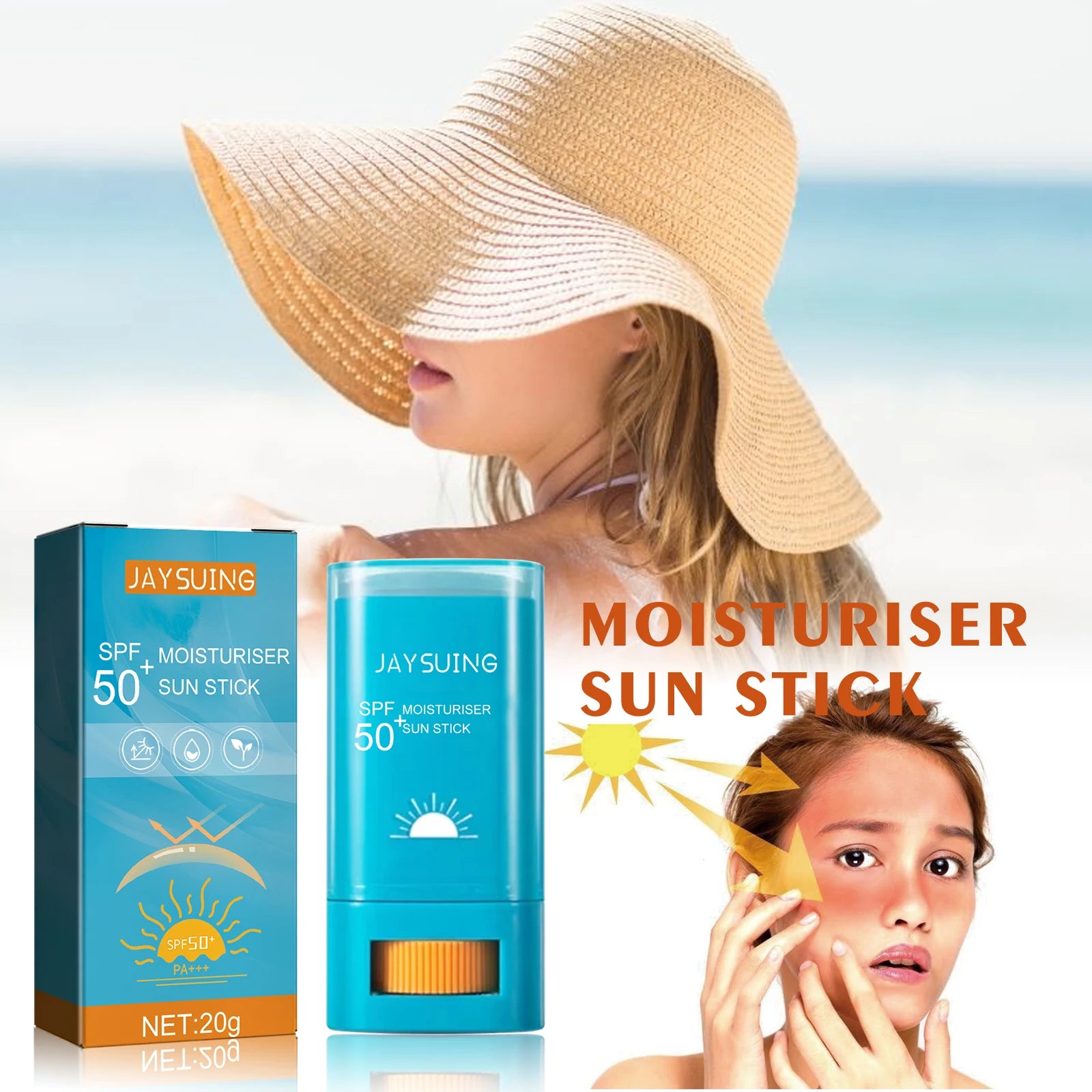 SPF50+ Sunscreen Face Cream Solar Blocker Skin Cream Anti UV Sun Block Facial Mild Moisturizer Stick Sweat Resistant Sunblock