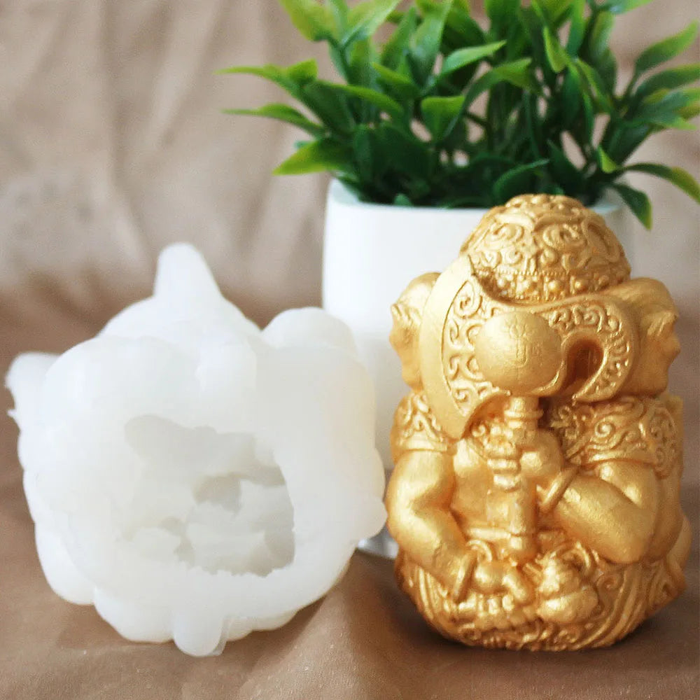 Hot 3D Thailand Indian Ganesha The God Of Wealth Gypsum Ornament Candle Silicone Mold Home Decoration Deity Family Guardian Gods