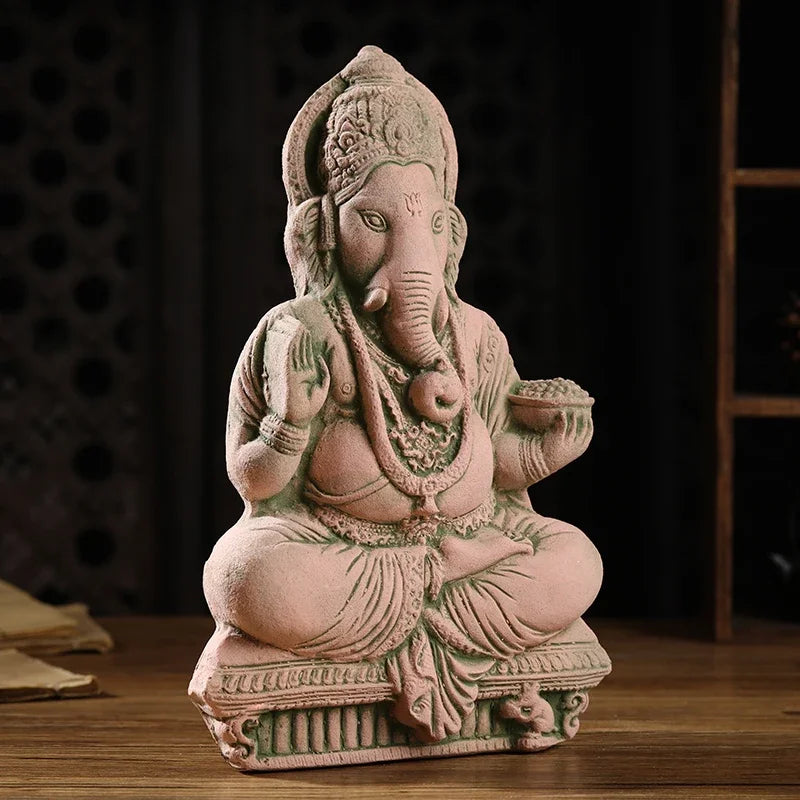 Thai Elephant God Sand Sculpture Home Decor Deity Display Stand Living Room TV Cabinet Ornament