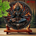 2D Flat Hindu Goddess Kali Multi-Armed Deity Round Metal Tin Sign - Spiritual Indian Mythology Themed Wall Decor, Mystical Relig