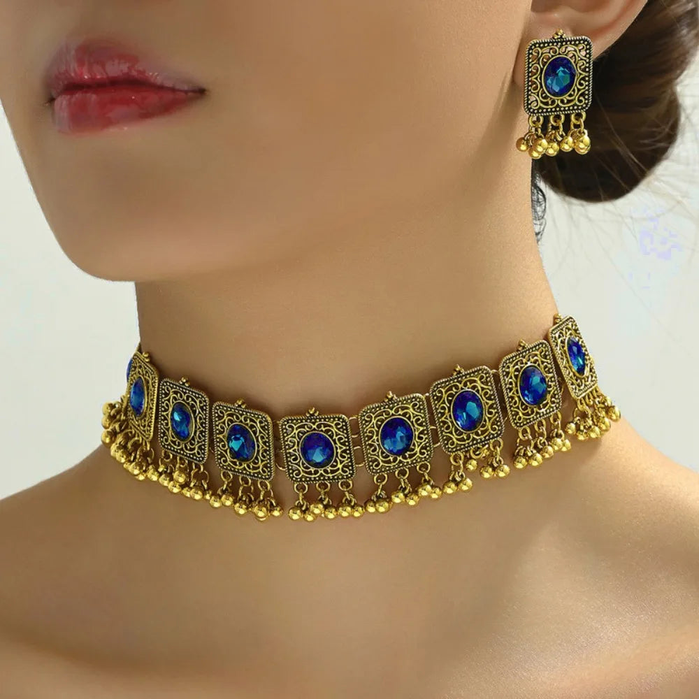 Ethnic Vintage Jewelry Set Dubai Bridal Jewelry Tassel Beads Pendant Jewelry Sets Decoration Indian Necklace Earrings Set