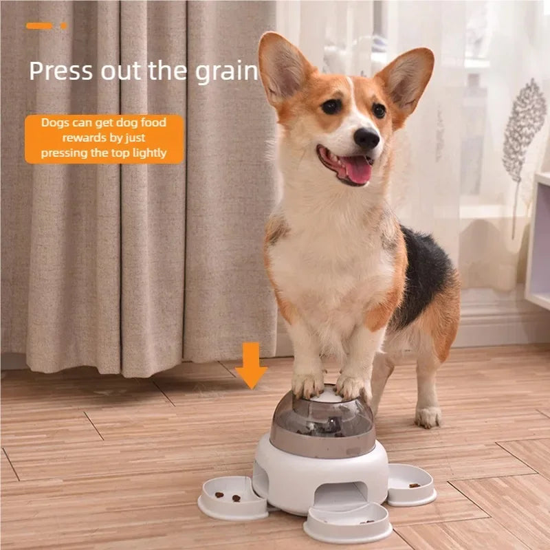 Three bowls of pet food dispenser, automatic press feeder, slow food dispenser, fun pet food utensils