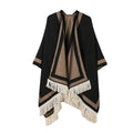 New Indian Nepalese Style Geometric Tassel Split Women Shawl Warm Air Conditioning Room Lady Cloak Poncho Capes Black Khaki