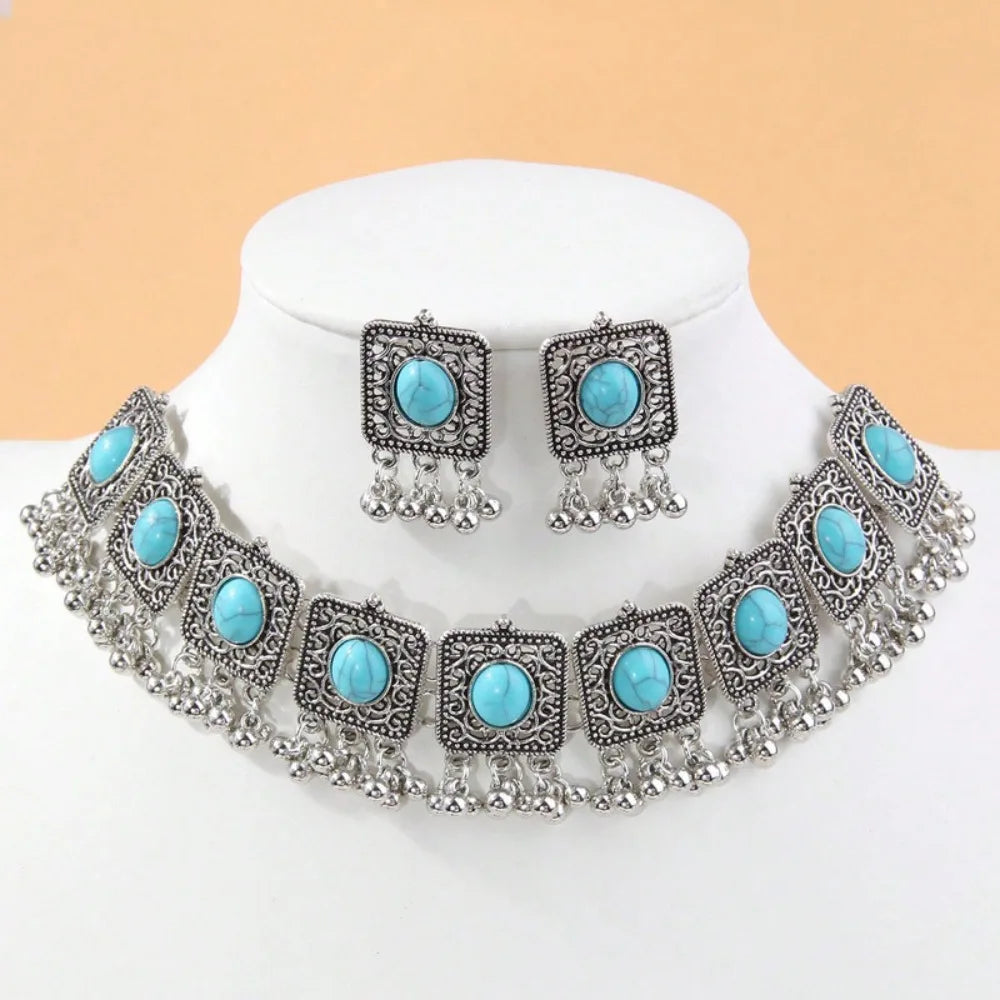 Ethnic Vintage Jewelry Set Dubai Bridal Jewelry Tassel Beads Pendant Jewelry Sets Decoration Indian Necklace Earrings Set