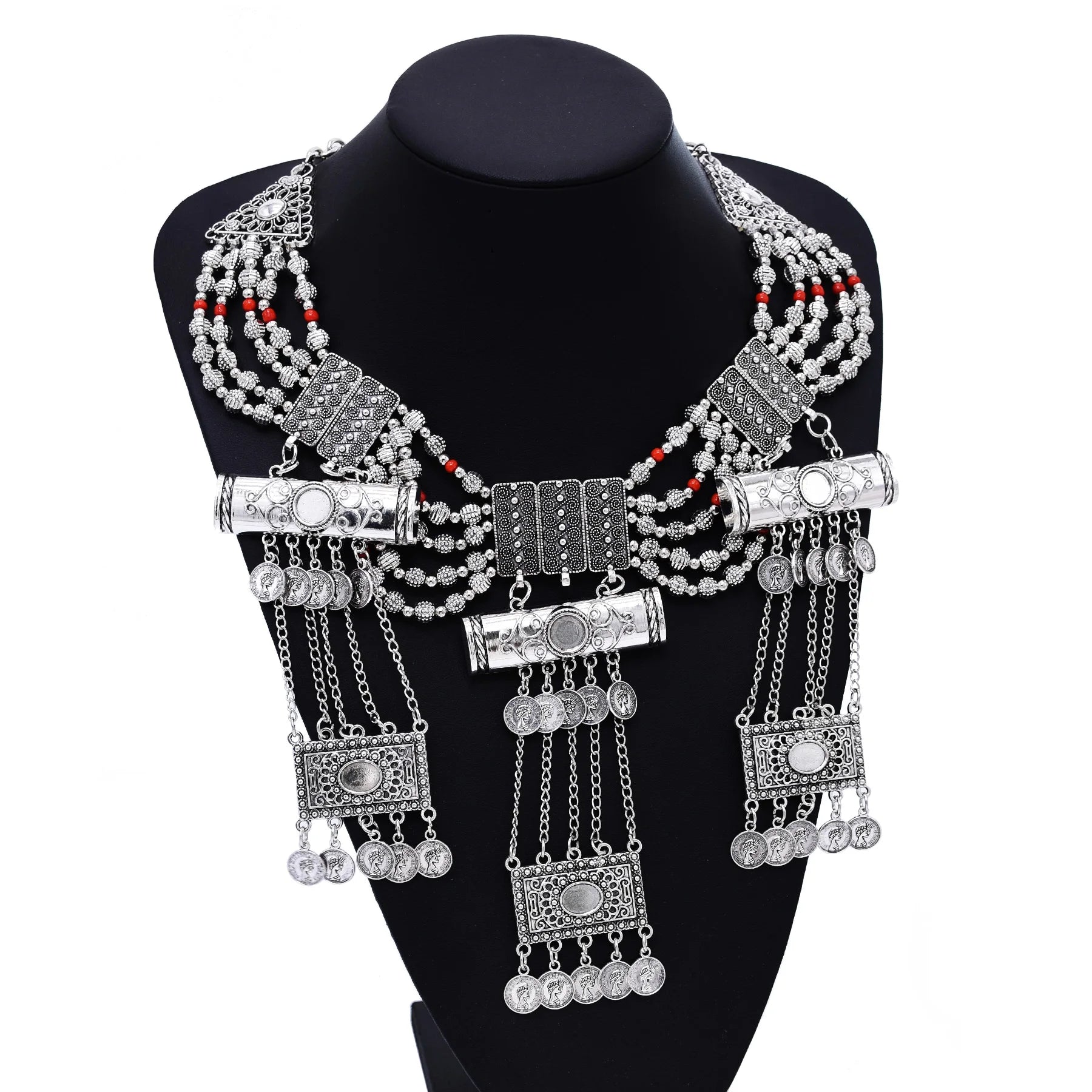 Bohemian Indian Ethnic Vintage Statement Large Collar Choker Necklace For Women Fashion Maxi Long Geometric Pendant Jewelry