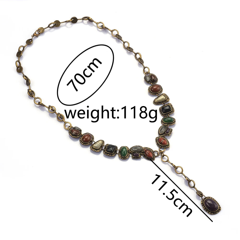 Indian Ethnic Vintage Statement Resin Stone Necklace Women Bohemian Retro Maxi Long Sweater Chain Necklaces Female Jewelry