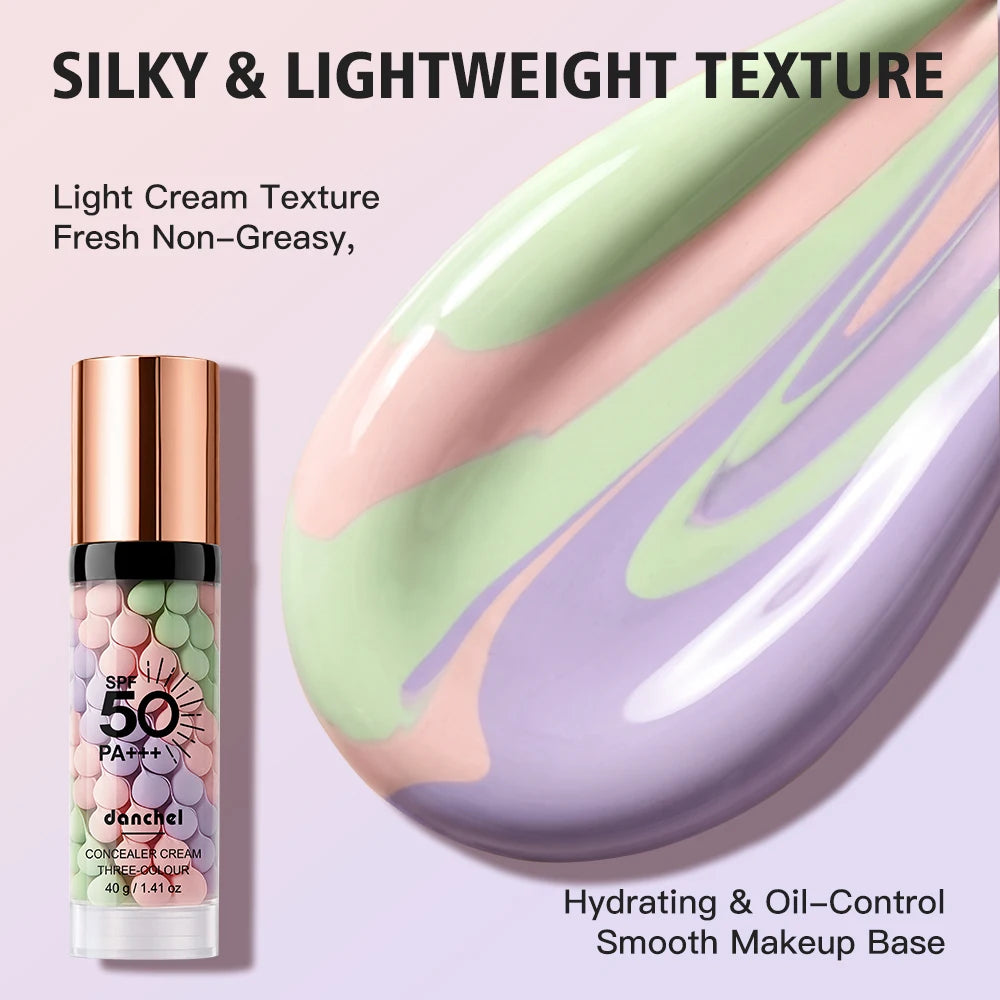 3-Color Sunscreen Concealer Cream Moisturizing Formula SPF50+ Sun Protection Oil-control Correcting Skin Tone Sunscreen Primer