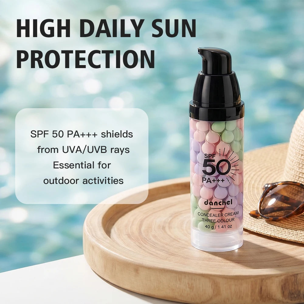 3-Color Sunscreen Concealer Cream Moisturizing Formula SPF50+ Sun Protection Oil-control Correcting Skin Tone Sunscreen Primer