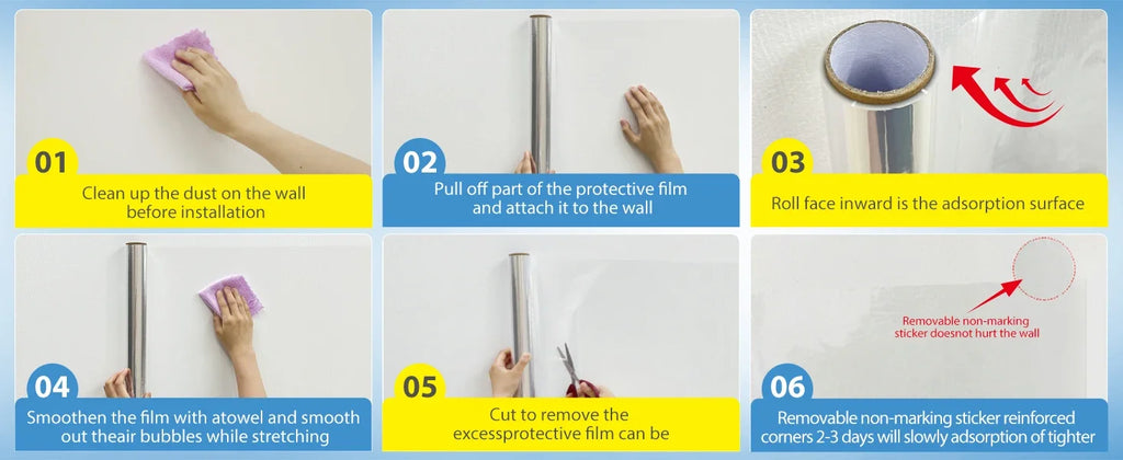 No Glue Static Transparent Wall Sticker Waterproof Anti Fouling Removable Wall Protector for Living Room Bedroom Home Use