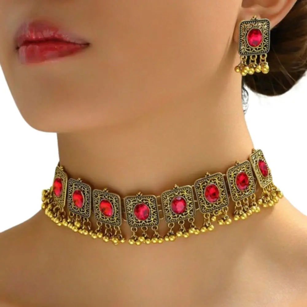 Ethnic Vintage Jewelry Set Dubai Bridal Jewelry Tassel Beads Pendant Jewelry Sets Decoration Indian Necklace Earrings Set