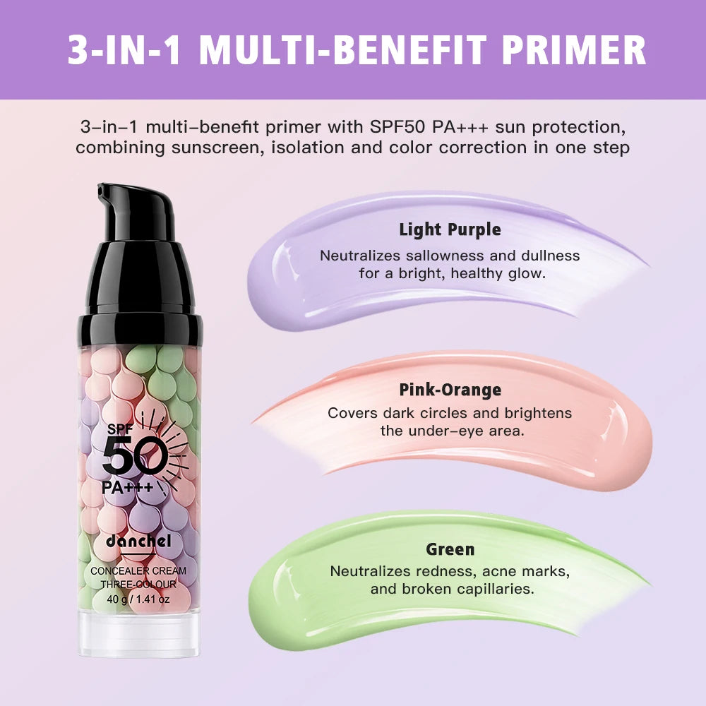 3-Color Sunscreen Concealer Cream Moisturizing Formula SPF50+ Sun Protection Oil-control Correcting Skin Tone Sunscreen Primer