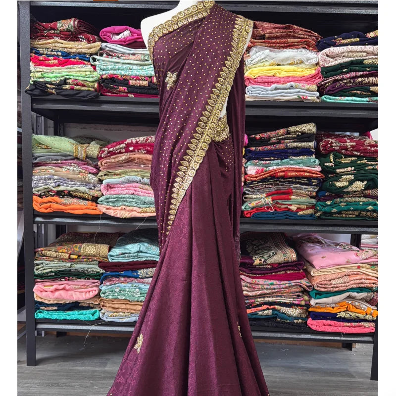 India Imports Nail Bead Sari Clothing Nepal 6-meter Large Sari