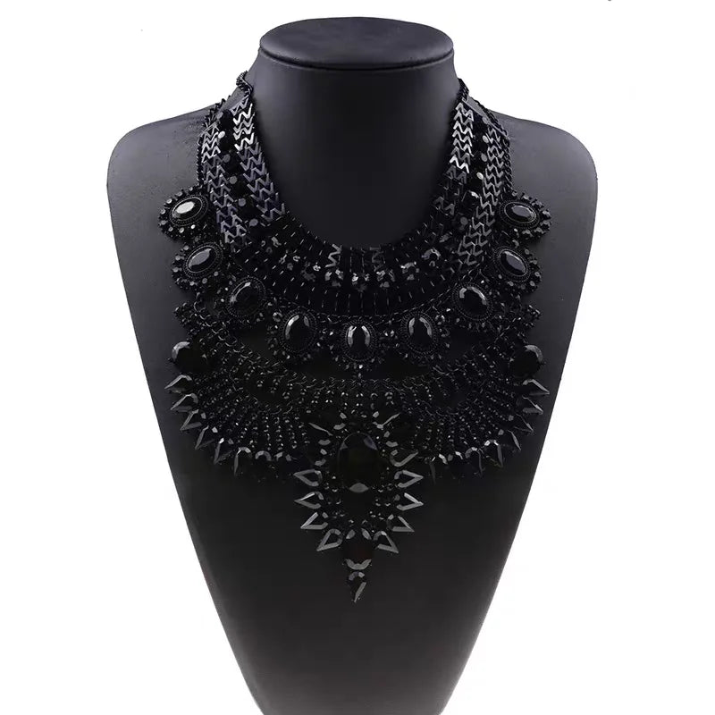 Indian Ethnic Statement Large Necklace Women Fashion Crystal Rhinestone Maxi Long Collar Big Bib Choker Necklace Boho Jewelry