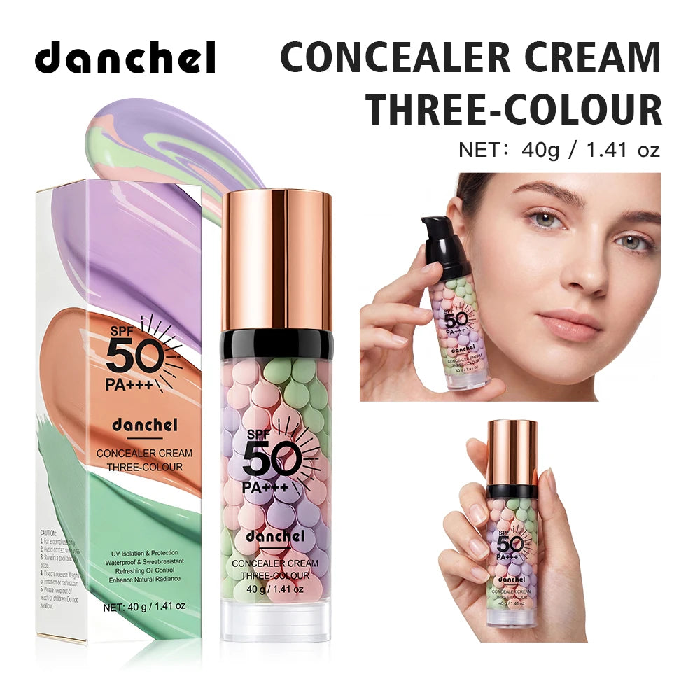 3-Color Sunscreen Concealer Cream Moisturizing Formula SPF50+ Sun Protection Oil-control Correcting Skin Tone Sunscreen Primer