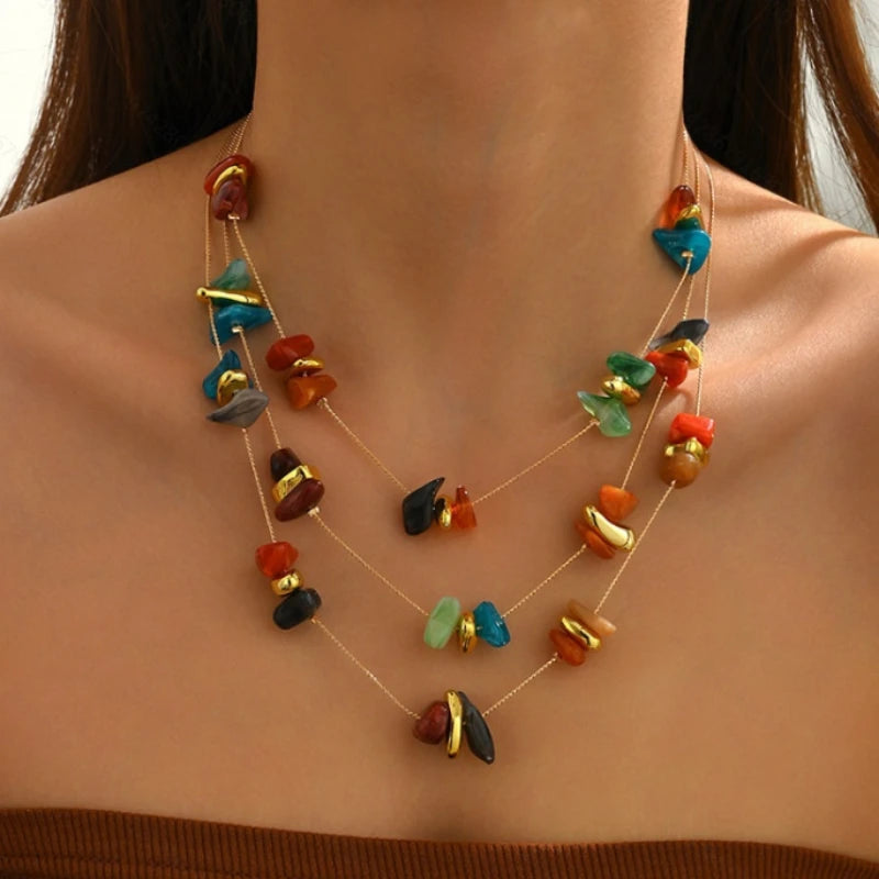 Personalized Ethnic Style Colorful Irregular String Multi-layer Necklace, Women's Fashion Festival Party Accessories Gifts