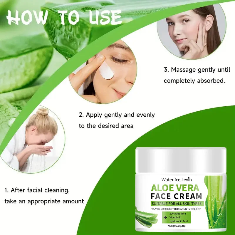 Aloe Vera Face Cream, Hypoallergenic Moisturizer for Both Men and Women, Contains Hyaluronic Acid and Collagen, Suitable for All Skin Types, Soothing and Moisturizing, Non-Irritating