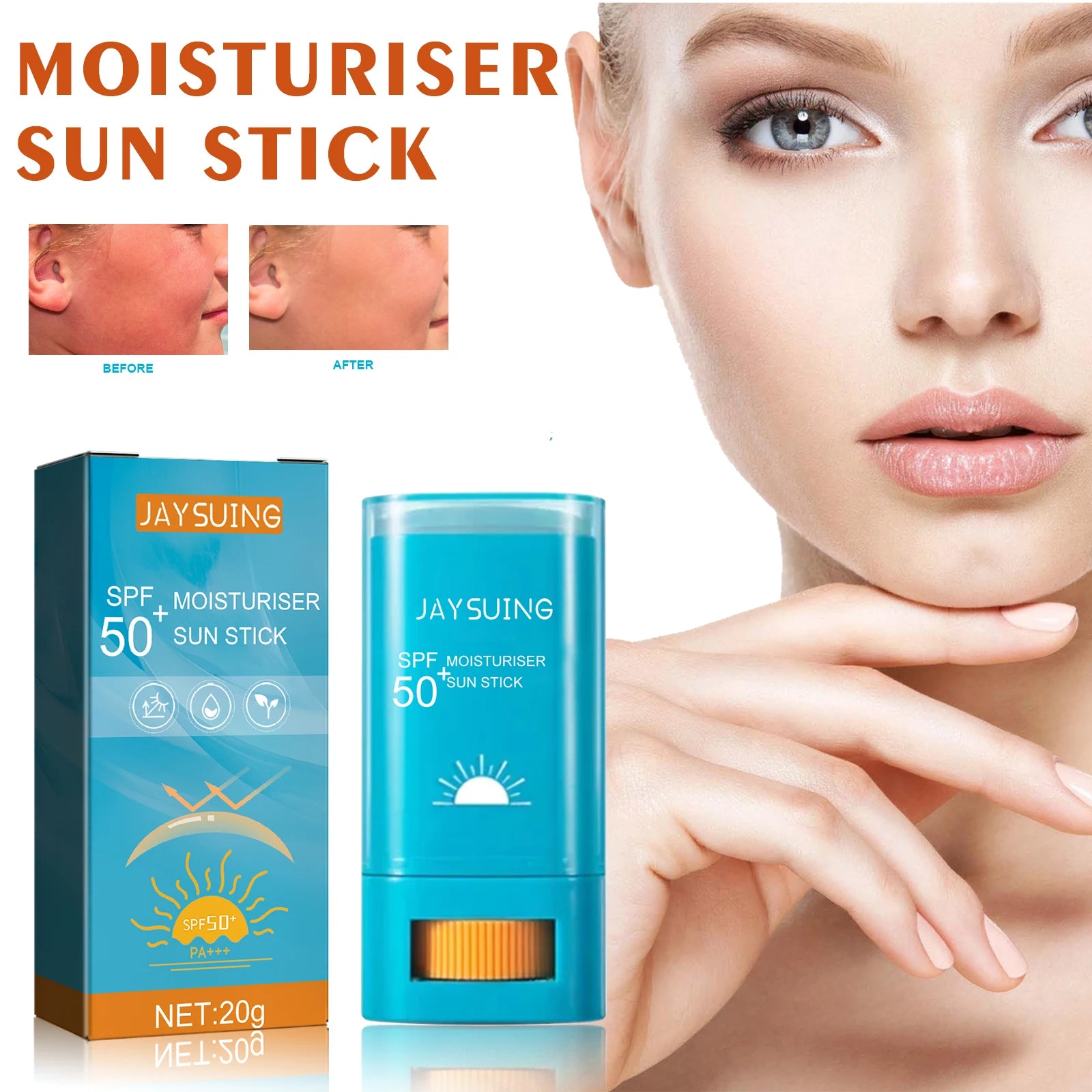 SPF50+ Sunscreen Face Cream Solar Blocker Skin Cream Anti UV Sun Block Facial Mild Moisturizer Stick Sweat Resistant Sunblock