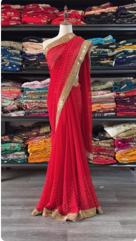 India Imports Nail Bead Sari Clothing Nepal 6-meter Large Sari