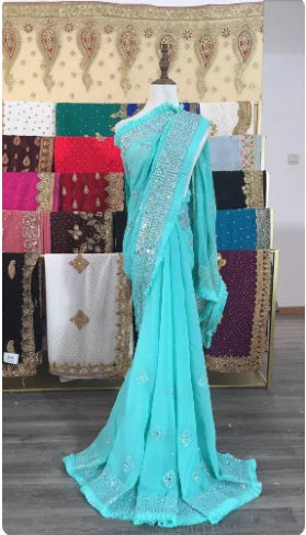 India Imports Nail Bead Sari Clothing Nepal 6-meter Large Sari