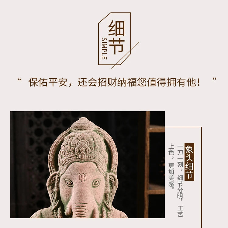 Thai Elephant God Sand Sculpture Home Decor Deity Display Stand Living Room TV Cabinet Ornament