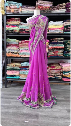 India Imports Nail Bead Sari Clothing Nepal 6-meter Large Sari