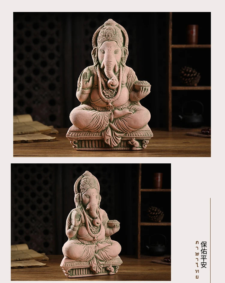 Thai Elephant God Sand Sculpture Home Decor Deity Display Stand Living Room TV Cabinet Ornament