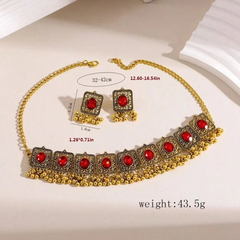 Ethnic Vintage Jewelry Set Dubai Bridal Jewelry Tassel Beads Pendant Jewelry Sets Decoration Indian Necklace Earrings Set