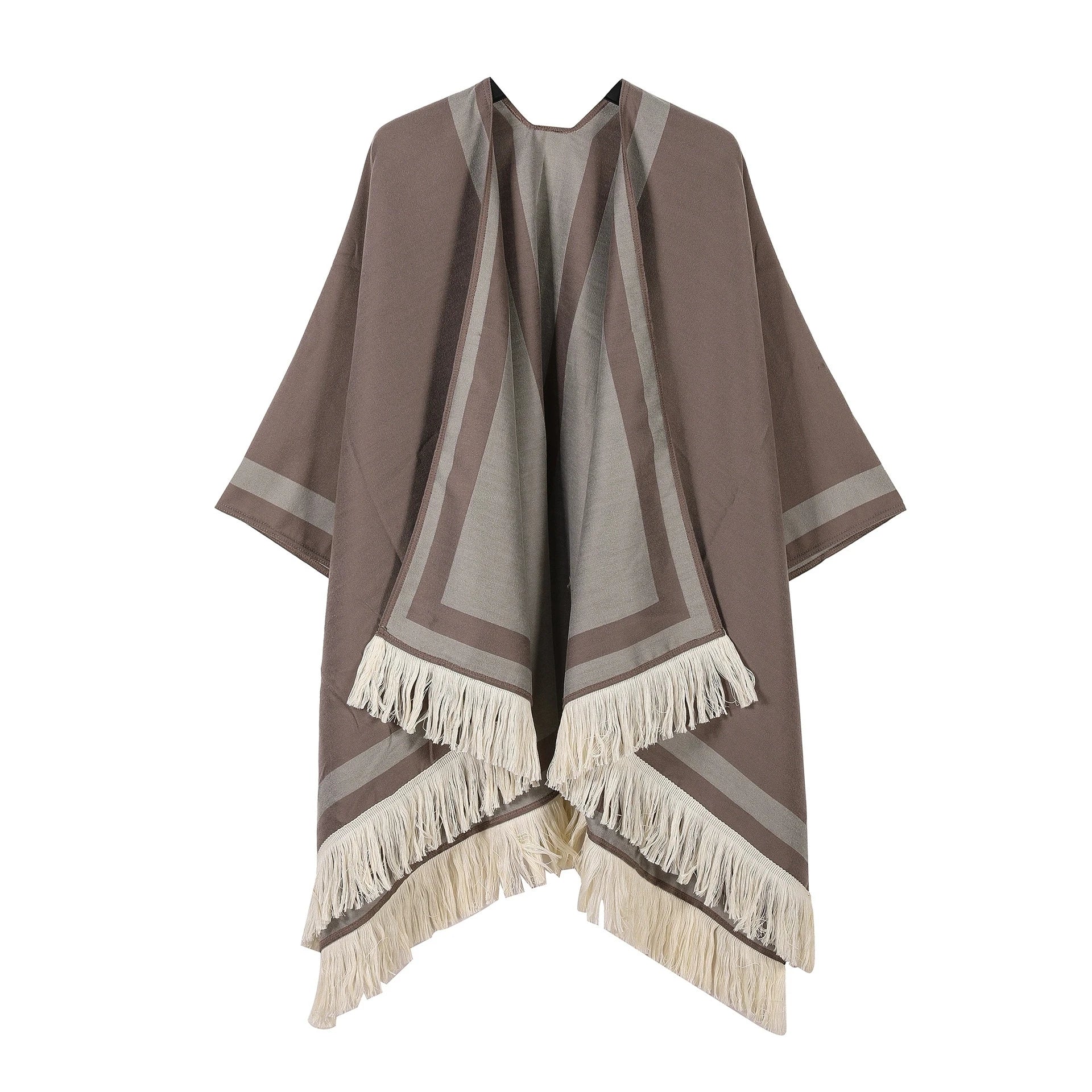 New Indian Nepalese Style Geometric Tassel Split Women Shawl Warm Air Conditioning Room Lady Cloak Poncho Capes Black Khaki